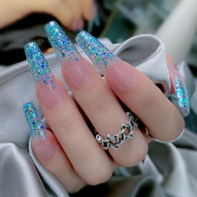 China 100% Brand New And High Quality 24 Pcs Removable Wear Nail Tips Full Cover Coffin Nail Tips 3D Bling Designed Ballerina Nails Artificial Nails For Women for sale