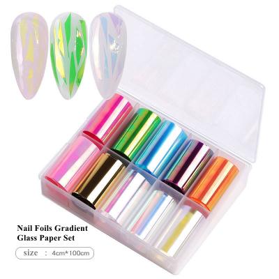 China Plastic Wholesale Professional Nail Art Tools Gradient Aurora Cellophane Paper Stickers for sale