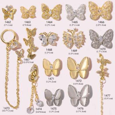 China Easy Apply 3D Nail Art Decorations Rhinestone Gold and Silver 24 Different Styles of Butterfly Nail Art Decorations DIY for sale