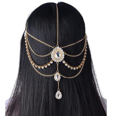 China Fashion Long Rhinestone Tassel Head Chain Headwear For Women Crystal Wedding Hair Accessories Bridal Headband Hair Jewelry for sale