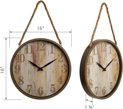 China 16 Inch Distressed Woodgrain Rope Accent Wall Clock Antique Style Wall Decor for sale