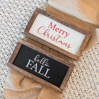 China Europe Reversible Autumn Farmhouse Thanksgiving Merry Christmas Hello Home Rustic Wooden Sign for sale