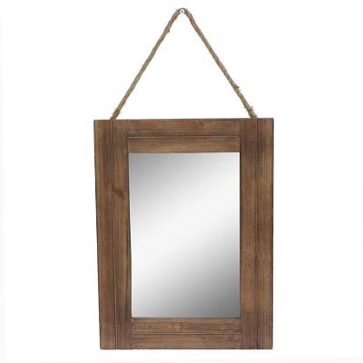 China Handmade Farmhouse Decor Rustic Wood Framed Wall Mirror With Rope Cocking for sale