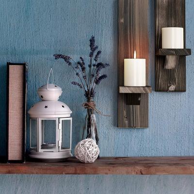 China Handmade Rustic Wall Mounted Candle Holder Wooden Pillar Candle Holders for sale