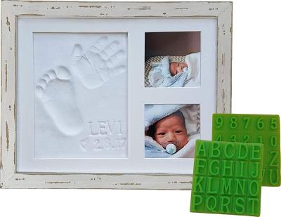 China Handmade Clay Keepsake Distressed Baby Handprint Footprint Picture Frame in Wood for sale