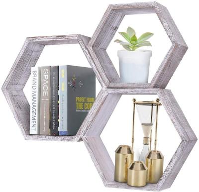 China Farmhouse Handmade Rustic Hexagon Shelves Floating Wooden Shelves For Bedroom for sale