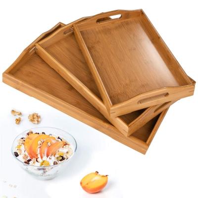 China Handmade Serving Tray Breakfast Tray Bamboo Wooden Tray With Handles for sale