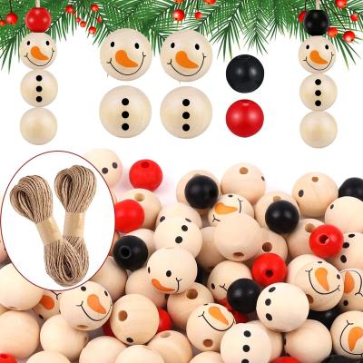 China Handmade Rustic Farmhouse Beads Polished Wooden Christmas Craft Beads For Christmas DIY for sale