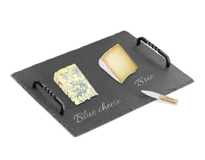 China Handmade Soapstone Chalk Set Handles Slate Cheese Tray Board Serving Tray for sale