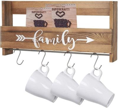 China Sustainable Rustic Coffee Mugs Wooden Kitchen Rack Wall Shelf For Organize Cookware for sale