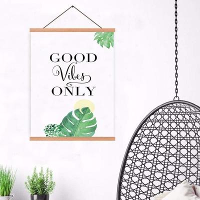 China Handmade Natural Wood Magnetic Frame Art Print Green Plant Poster Hanger for sale