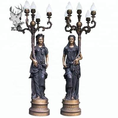 China Europe Art High Quality Hand Made Famous Decoration Large Bronze Lady Holding Lamps Sculpture for sale