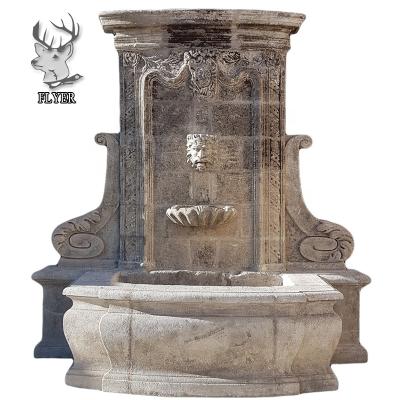 China Traditional Roman Style Garden Water Fountain Antique Stone Hand Carved Limestone Man Head Wall Fountain for sale