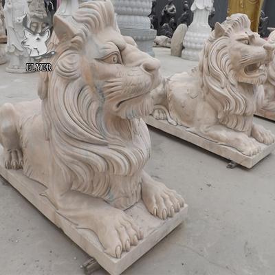 China Traditional European Marble Stone Decoration Door Home Style Lying Lion Statue For Sale for sale