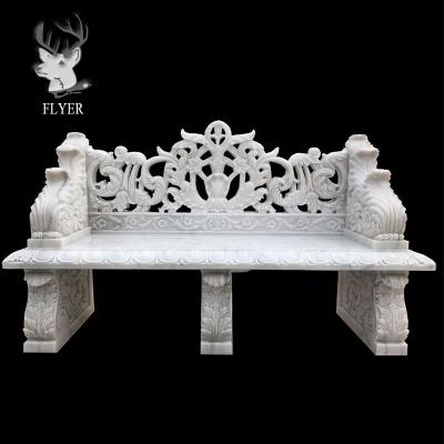 China Modern Stone Garden Furniture Products White Marble Stone Bench Sculpture For Sale for sale