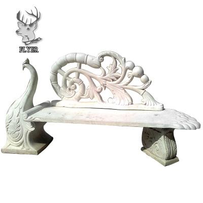 China Modern Garden Funiture Stone Products White Marble Stone Bench With Back for sale