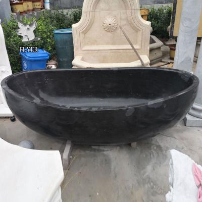 China Home Decoration Freestanding Freestanding Bath Black Marble Stone Carving Bathtub for sale