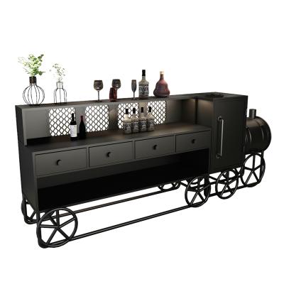 China Rustic Retailer Shops Creative Train Style Cashier Bar Table Metal Reception Table For Minibar Coffee Shop Metal Wood Industrial Table for sale