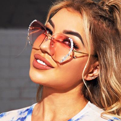 China eBay Popular High Quality Metal Rimless Shades Of Fashion Sunglasses 2021 Women Sunglasses Oem Sun Glasses for sale