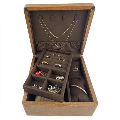 China Hot Customized Luxury Double-layer Eco-friendly Structure Solid Wooden Jewelry Organizer Box Wooden Jewelry Cases for sale