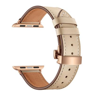 China Factory Direct Selling Soft Men's Women's Butterfly Buckle Watch Strap Genuine Leather Watch Band 22mm for sale