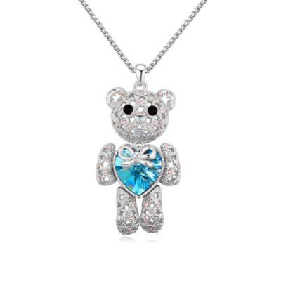 China FASHIONABLE Couples Gift Gold Plated Tasty Heart Teddy Bear Necklace Crystal Sweater Chain Necklace Love for sale