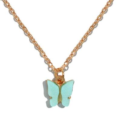 China 2021 Fashionable Gold Colorful Butterfly Necklace Summer Bohemia Charm Choker Choker Pendant Clavicle Chain For Girls Lady for sale