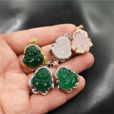 China CLASSIC Classic 925 Silver Gold Plated Pink White Green Jade Necklace Pendants Buddha Necklace for sale