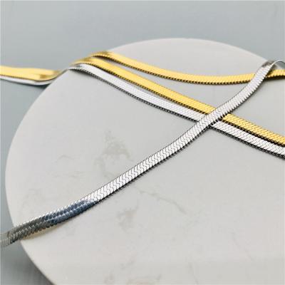 China TRENDY Women Fashion 3mm 4mm Flat Snake Chain Gold Plated Stainless Steel Collar Necklace Jewelry for sale