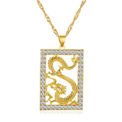 China Wholesale Vintage Mens Womens Gold Cross Crystal Pendant Dragon Necklace for sale