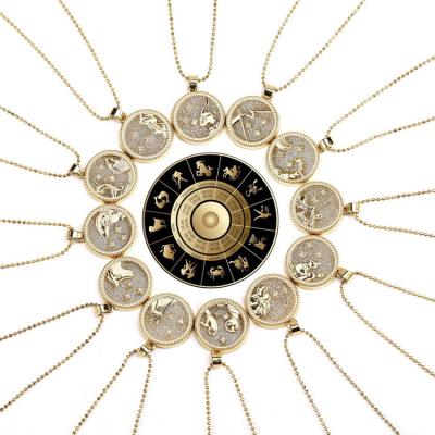 China CLASSIC Fashion Day and Night 12 Zodiac Necklace Wish Card Jewelry Round Horoscope Astrology Zodiac Sign Pendant Necklace for Gifts for sale