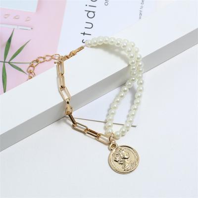 China Fashionable Wholesale Layered Bead Bracelet Jewelry Link Chain Bracelet Coin Head Bracelet for sale