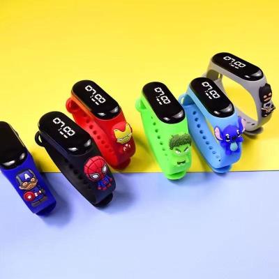 China Unique High Quality Kids Reminder Watch Touch Cartoon Silicone LED Alarm Superhero Kids Digital Watches Sports Watch for sale