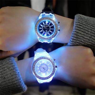 China Custom Colorful Children Student Light up Sports Logo Chronograph Watches Luminous Silicone LED Quartz Flashing Watch for Boys and Girls for sale