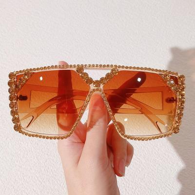 China High quality designer rectangle sunglasses luxury bling famous brands shape rhinestone diamond sunglasses for women for sale