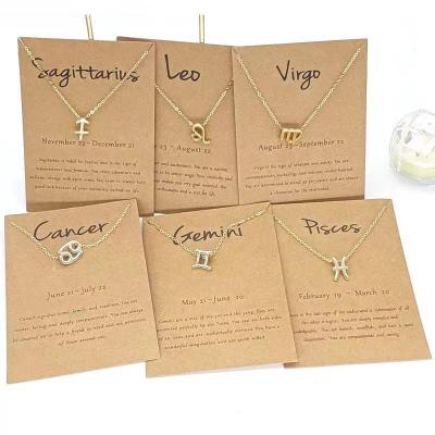 China Vintage 2022 Female Pendants Charm Astrology Chain Necklaces Gold Choker Elegant 12 Zodiac Sign Necklace for sale