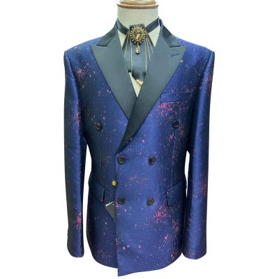 China Anti-wrinkle Men's Tuxedo Suits Slim Fit Designer Custom Made Best Brands Double Breasted Suits Printed Men's Party 2 Pieces for sale