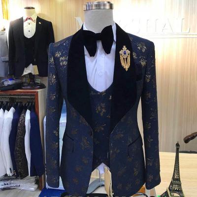 China Anti-Wrinkle Latest Italian Casual Printed Suits For Men High Quality For Wedding Party Mens Print Suits Set 3 Pieces Vest Pant Jacket for sale