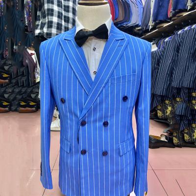 China High Quality Custom Brands Mens Suits Anti-Wrinkle Slim Fit Striped Factory Casual Store Best Men's Double Breasted Suits 2 Pieces for sale