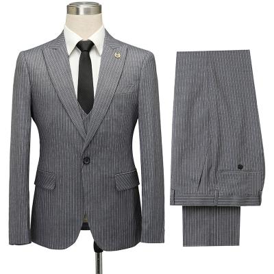 China Anti-Wrinkle 3 Pieces Business Office Three Piece Outdoor Wear Mens Suits Formal Factory Wholesale Striped Slim Fit Suit Blazers for sale