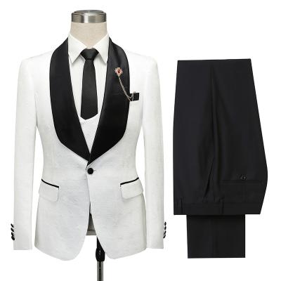 China Wholesale Anti-Wrinkle Slim Fit 3 Pcs Groom Jacquard Mens Wedding Suit Tuxedo Suits Formal Party Blazer Vest Black White Breeches for sale