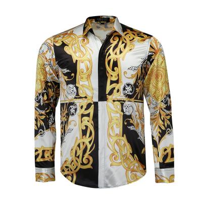 China Brand Quality Acetate Anti-Shrink Shirts Print Slim Baroque Party Casual Slim Baroque Prom Flower Luxury Mens Fit Formal Shirts For Men for sale