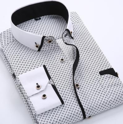 China New Arrival Businessman Anti-Shrink Shirt Slim Fit Iron-Free Printed Long-Sleeves Pluse Size Men's Shirt for sale