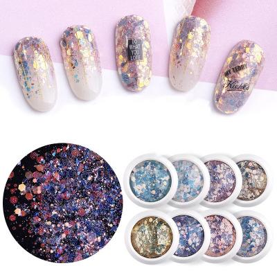 China 8Pcs/set Stunning Sparkle Fire Opal Crystal Flakes Nails Glitter Purple Holographic Glitter Chrome DIY Powder For Spring Nails Manicure Sequins for sale