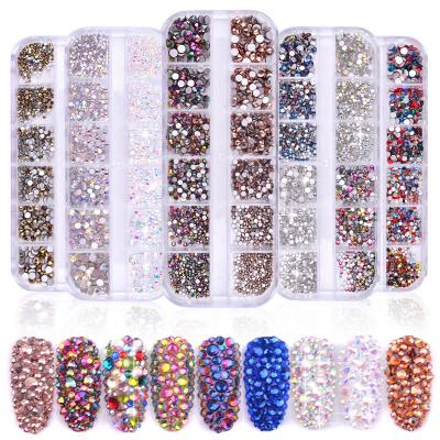 China 12 Grid 1440pcs Mix Sizes Glass Crystal Nail Art Rhinestones Decorations 3D Glitter Crystal Non Hot Fix Rhinestone Flatback NO for sale