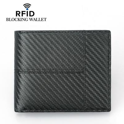 China New Anti-theft Carbon Fiber PU ID Credit Card Triple RFID Leather Holder Blocking Driver License Purse Wallet Cover for sale