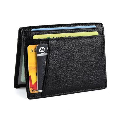 China Vintage Genuine Leather Wallet Credit Card Bag Driver's License ID Card Holder Cowhide Male Lychee Cashier Black Purse Bifold for sale