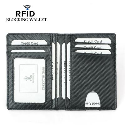 China Black Fashion Credit Card Holder Mini Slim RFID Wallets Carbon Fiber Business Card Holder For Men Purse Single Bifold Bag for sale