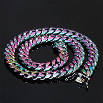 China Multicolor Plating Chain Necklace Rainbow Color Hiphop Hip Hop Jewelry Stainless Steel Cuban Link 12mm for sale