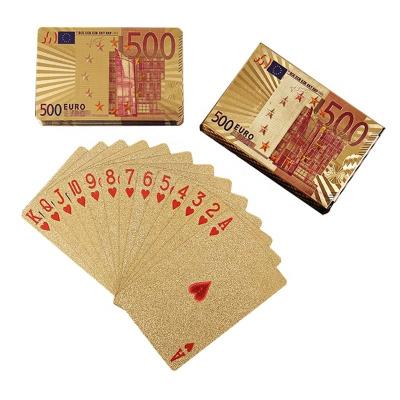 China 500EURO Design 500EURO Gold Silver Aluminum Foil Plastic Poker Card Waterproof Wholesale Playing Cards for sale